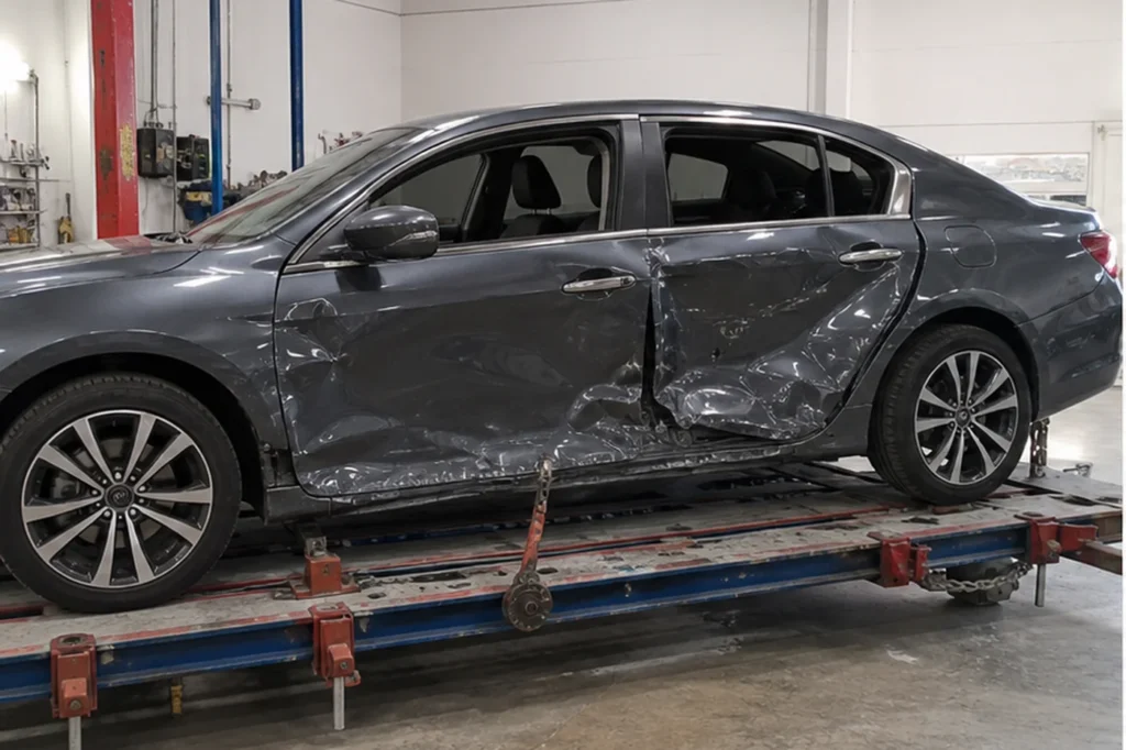Sedan Frame Straightening, before repair