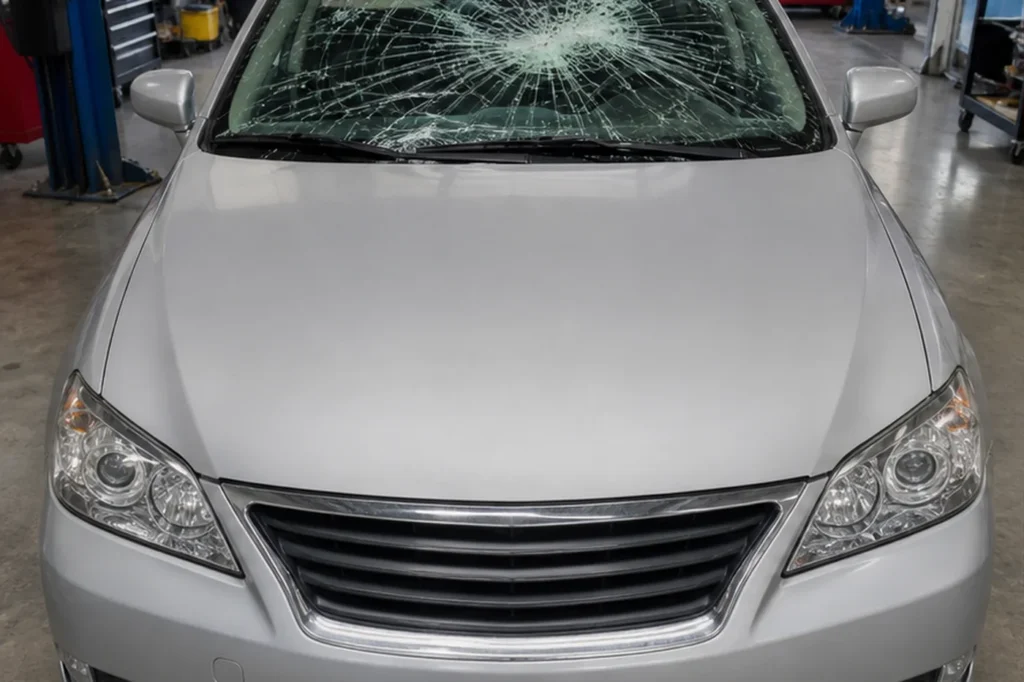 Windshield Replacement, before repair