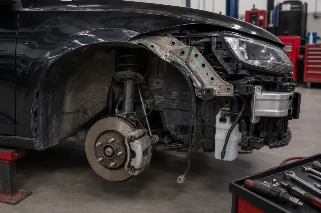 Collision Mechanical Inspection Example, before repair